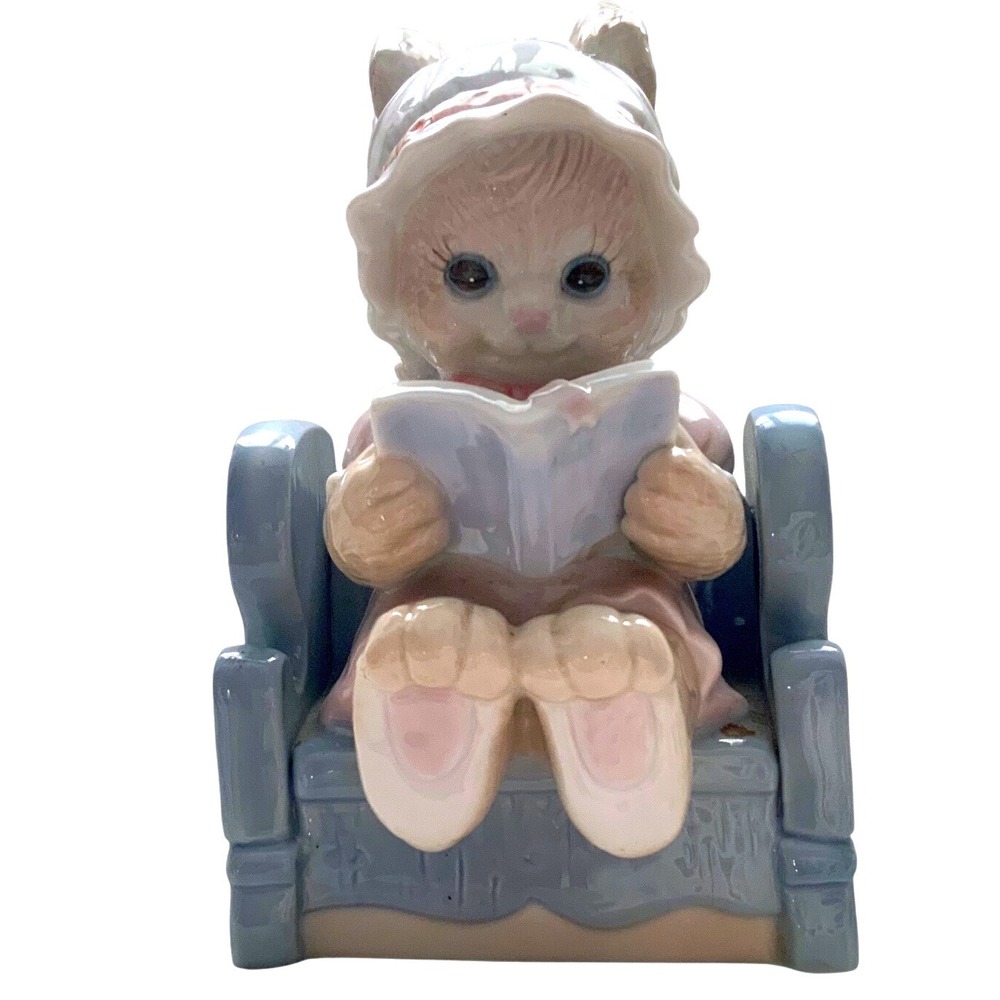 1990 Enesco Jesus Loves You Bunny Reading Figurine Chair Christian Vintage 7"